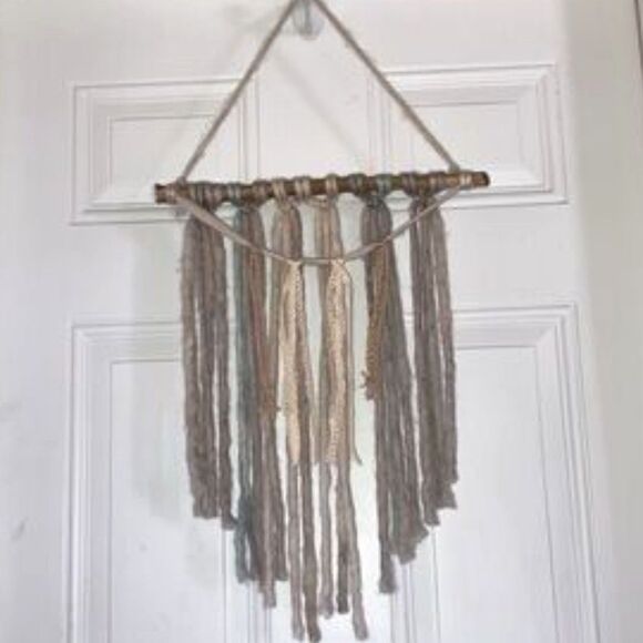 BOHEMIAN Boho Wall Art Natural WOOL Ribbon Twine Wall Hanging 14 x 27 inches - Picture 1 of 12